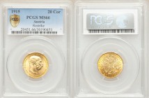 Franz Joseph I gold Restrike 20 Corona 1915 MS66 PCGS, KM2818. AGW 0.1960 oz. 

HID09801242017

© 2020 Heritage Auctions | All Rights Reserved