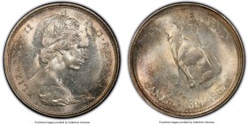 Elizabeth II Mint Error - Double Struck in Collar 50 Cents 1967 MS67 PCGS, Royal Canadian mint, KM69. Confederation Centennial commemorative, one year...