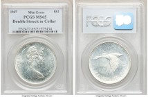 Elizabeth II Mint Error - Double Struck in Collar Dollar 1967 MS65 PCGS, Royal Canadian mint, KM70. Confederation Centennial commemorative. 

HID098...