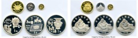 People's Republic 8-Piece Uncertified gold & silver "Empress' Edition" Proof Set, 1) gold 10 Yuan 1990, KM317. 9.9mm. 1.00gm. 2) gold Medal 1989 1/4 o...