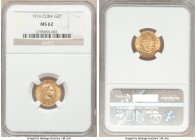 Republic gold 2 Pesos 1916 MS62 NGC, KM17. Two year type. AGW 0.0967 oz. 

HID09801242017

© 2020 Heritage Auctions | All Rights Reserved