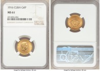 Republic gold 4 Pesos 1916 MS61 NGC, Philadelphia mint, KM18. Two year type. AGW 0.1935 oz. 

HID09801242017

© 2020 Heritage Auctions | All Right...