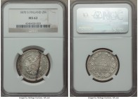 Russian Duchy. Alexander II 2 Markkaa 1870-S MS62 NGC, Helsinki mint, KM7.1. Mint State and highly pleasing with mostly argent surfaces and two darker...