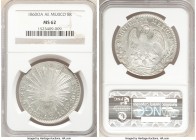 Republic 8 Reales 1860 Oa-AE MS62 NGC, Oaxaca mint, KM377.11, DP-Oa04 (Rare). "A" in "O" of mintmark. Die style with the eagle of 1859-1860. Highly lu...