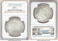 Republic 8 Reales 1861 Oa-FR MS61 NGC, Oaxaca mint, KM377.11, DP-Oa06. A in O mintmark, Eagle of 1861-1862 variety. Somewhat weak in the centers, as i...