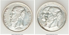 Maximilian silver Medal 1867 AU (Lightly Cleaned), Grove-Unl. 32.7mm. 17.20gm. MAXIMILIANO EMPERADOR His head left / MAXIMILIANO & CARLOTA EMPERADOROS...