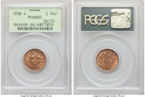 Confederation 2 Rappen 1850-A MS66 Red PCGS, Paris mint, KM4.1. First year of type. 

HID09801242017

© 2020 Heritage Auctions | All Rights Reserv...