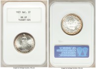 Confederation 2 Francs 1921-B MS65 NGC, Bern mint, KM21. 

HID09801242017

© 2020 Heritage Auctions | All Rights Reserved