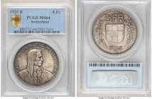 Confederation 5 Francs 1925-B MS64 PCGS, Bern mint, KM38. Golden-bronze and onyx toned. 

HID09801242017

© 2020 Heritage Auctions | All Rights Re...