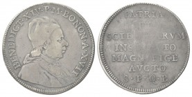 BOLOGNA
Benedetto XIV (Prospero Lorenzo Lambertini), 1740-1758.
Piastra da 4 lire e 1/2 o Da 90 Bolognini 1740 a. XVII.
Ag gr. 23,66
Dr. BENEDICT ...