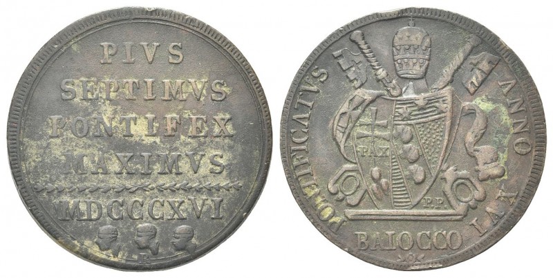 BOLOGNA
Pio VII (Barnaba Chiaramonti), 1800-1823.
Baiocco 1816 a. XVI.
Æ gr. ...