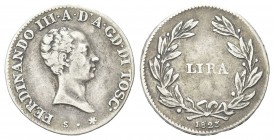 FIRENZE
Ferdinando III di Lorena (granduca), 1791-1824.
Lira 1823.
Ag gr. 3,84
Dr. Testa nuda a d.
Rv.Valore tra due rami di lauro.
Gig.48.
Rar...