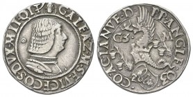 MILANO
Galeazzo Maria Sforza, Duca di Milano, 1466-1476.
Testone.
Ag gr. 9,57
Dr. GALEAZ M SF VICECOS DVX MLI QIT (armetta). Busto corazzato a d.;...
