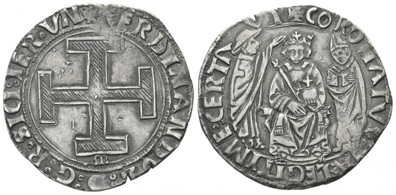 NAPOLI
Ferdinando I d’Aragona (Ferrante), 1458-1494.
Coronato, sigla M.
Ag gr...