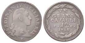 NAPOLI
Ferdinando IV (I) di Borbone, 1759-1816.
Grano 1788.
Æ gr. 5,95
Dr. FERDINANDVS IV SICILIAR REX. Busto corazzato a d., con capelli fluenti....