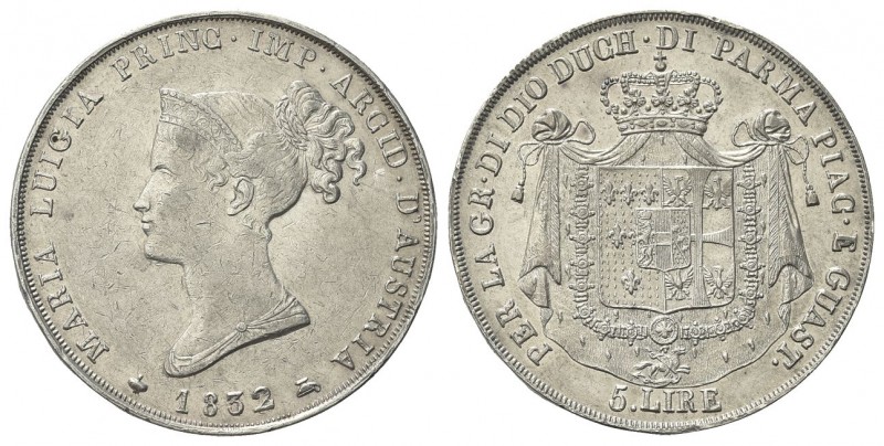 PARMA
Maria Luigia d'Austria, 1814-1847.
5 Lire 1832.
Ag
Dr. Busto diademato...