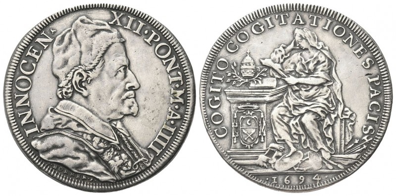 ROMA
Innocenzo XII (Antonio Pignatelli), 1691-1700.
Piastra 1694 a. IIII.
Ag ...