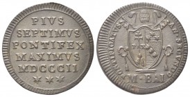 ROMA
Pio VII (Barnaba Chiaramonti), 1800-1823.
Mezzo Baiocco 1802 a. II.
Æ gr. 5,91
Dr. PIVS / SEPTIMVS / PONTIFEX / MAXIMVS / MDCCCII. Iscrizione...