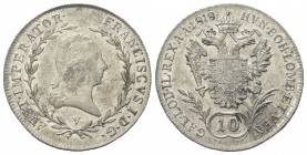 VENEZIA
Francesco I (II) d’Asburgo Lorena, Re del Lombardo Veneto, 1815-1835.
10 Kreuzer 1818.
Ag gr. 3,88
Dr. Testa laureata a d.
Rv. Aquila bic...