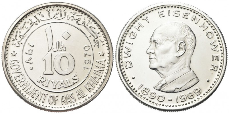 AJMAN
Ajman, Rashid Bin Hamad al-Naimi. 1928-1981
10 Riyals 1970.
Ag gr. 29,9...