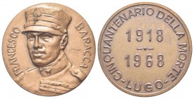 RAVENNA
Francesco Baracca (aviatore), 1888-1918.
Medaglia 1968 opus P. Cipriani.
Æ gr. 25,71 mm 40
Dr. FRANCESCO - BARACCA. Busto di scorcio, vers...