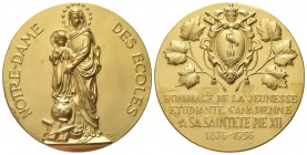 ROMA
Pio XII (Eugenio Pacelli), 1939-1958.
Medaglia 1956 opus C. Affer.
Æ dorato gr. 217,45 mm 69,7
Dr. NOTRE DAME - DES ECOLES. La Vergine Immaco...
