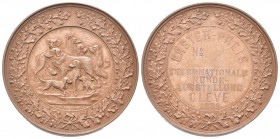 GERMANIA
Durante Wilhelm I, 1849-1890.
Medaglia 1881.
Æ gr. 49,40 mm 52
Dr. Cani, entro rami di quercia.
Rv. ERSTER PREIS / N / INERNATIONALE / H...