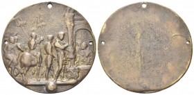 CREMONA
II Metà del XV secolo.
Placchetta circolare con Muzio Scevola attribuita a Giovanni Fondulini Fonduli di Cremona.
Æ gr. 35,52 mm 59,8
Dr. ...