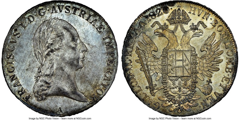 Franz II (I) Taler 1820-A MS63 NGC, Vienna mint, KM2162. Exceedingly fresh to sa...