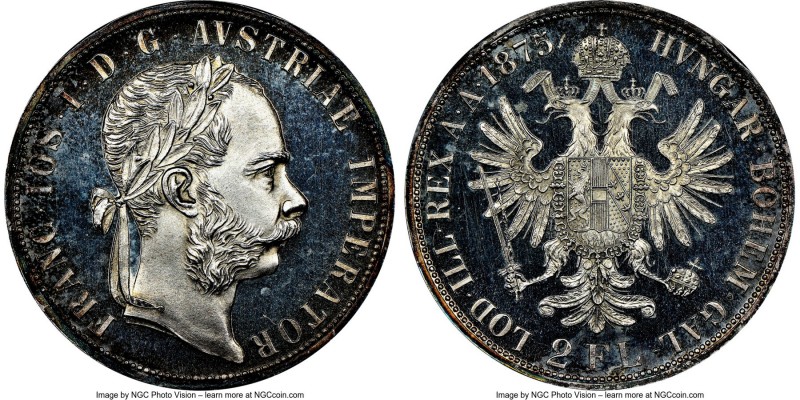 Franz Joseph I 2 Florin 1875 MS64 Deep Prooflike NGC, KM2233. A stellar example ...