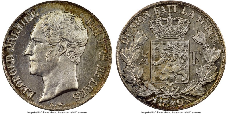 Leopold I silver Proof Restrike 1/4 Franc 1849 PR66 NGC, cf. KM14 (original issu...
