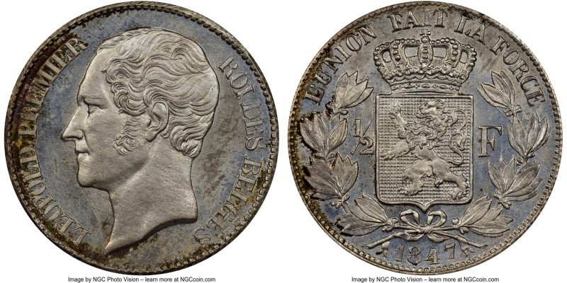 Leopold I silver Proof Restrike 1/2 Franc 1847 PR67 NGC, cf. KM15 (original stri...