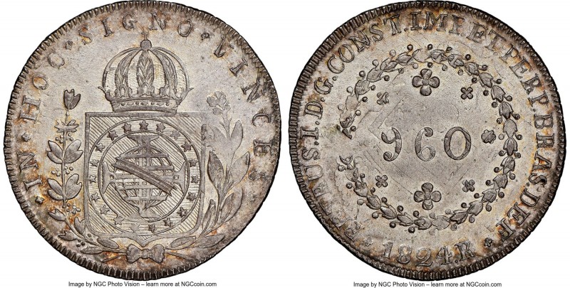 Pedro I 960 Reis 1824-R MS64 NGC, Rio de Janeiro mint, KM368.1. Satiny and well-...