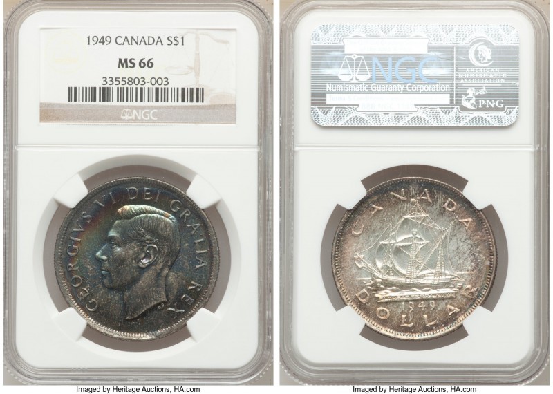 George VI Dollar 1949 MS66 NGC, Royal Canadian mint, KM47. An appealing gem show...