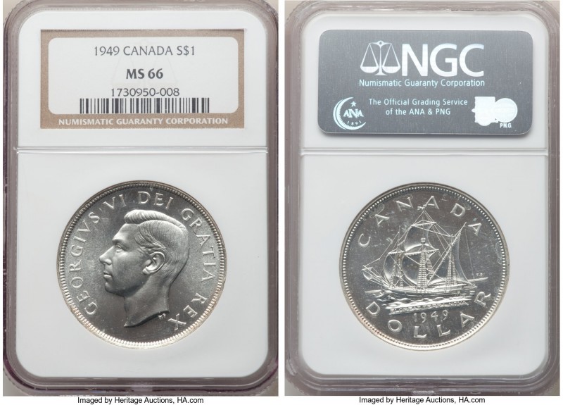 George VI Dollar 1949 MS66 NGC, Royal Canadian mint, KM47. Fully brilliant, spec...