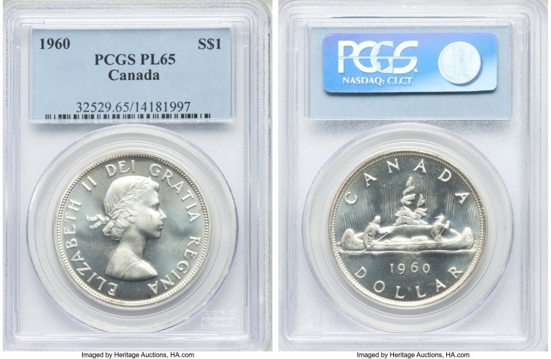 Elizabeth II Prooflike Dollar 1960 PL65 PCGS, Royal Canadian mint, KM54. Supreme...