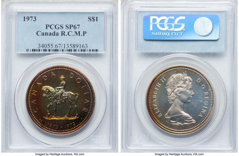 Victoria Specimen Dollar 1973 SP67 PCGS, Royal Canadian mint, KM83. Toned to a p...