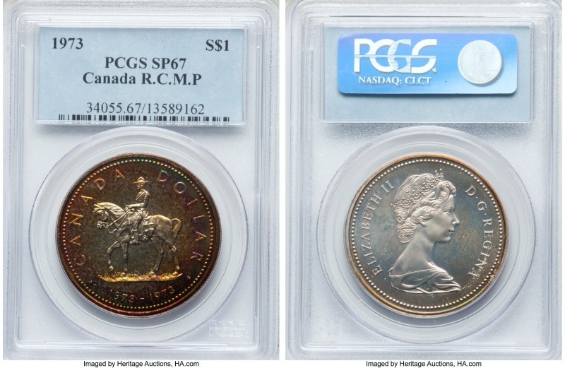 Victoria Specimen Dollar 1973 SP67 PCGS, Royal Canadian mint, KM83. Colorfully t...