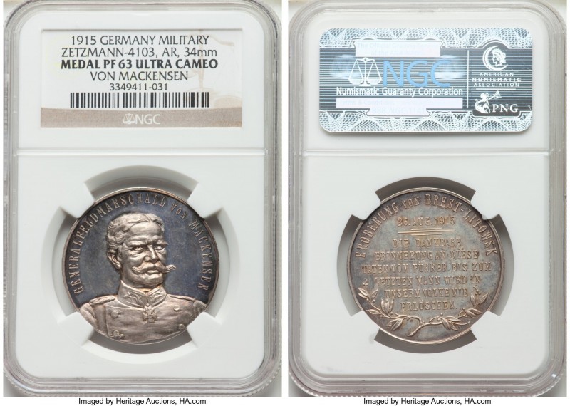 "Von Mackensen" silver Proof Medal 1915 PR63 Ultra Cameo NGC, Zetzmann-4103. 34m...