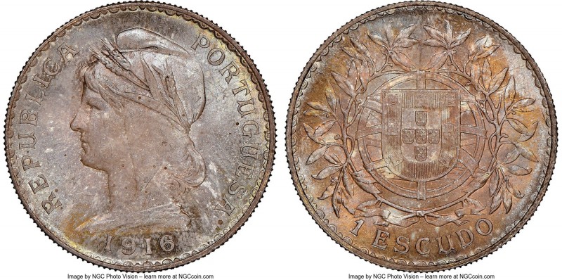 Republic Escudo 1916 MS64 NGC, KM564. A well-toned rendition of this only two-ye...
