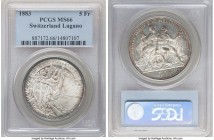 Confederation "Lugano Shooting Festival" 5 Francs 1883 MS66 PCGS, KM-XS16, Richter-1373. Mintage: 30,000. A popular if typically somewhat prolific sho...