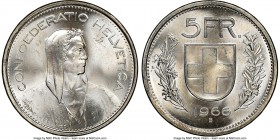 Confederation 5 Francs 1966-B MS65 NGC, Bern mint, KM40. Exceedingly lustrous and showcasing a full cartwheel effect. 

HID09801242017

© 2020 Heritag...