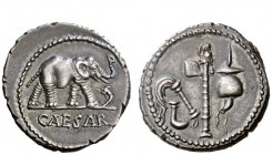Imperatorial Issues 
 Julius Caesar. Denarius, Gallia Narbonensis and Hispania Citerior 49, AR 3.86 g. Elephant trampling serpent r.; in exergue, CAE...
