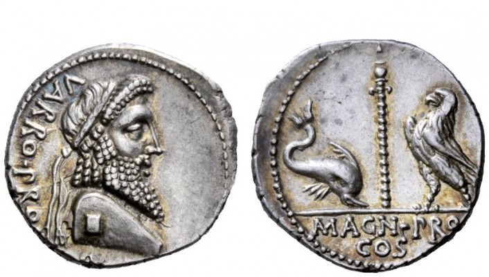 Imperatorial Issues 
 Cn. Pompeius Magnus and Terentius Varro. Denarius, mint m...