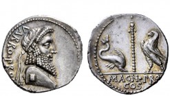 Imperatorial Issues 
 Cn. Pompeius Magnus and Terentius Varro. Denarius, mint moving with Pompey on Illyrian coast, Dyrrachium or a camp mint near Dy...