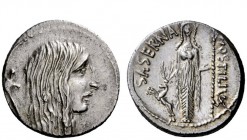 Imperatorial Issues 
 L. Hostilius Saserna. Denarius 48, AR 3.94 g. Bare head of female Gaul r.; behind, carnyx . Rev. HOSTILIVS – SASERNA Diana of E...