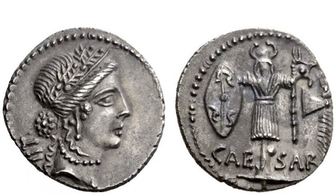 Imperatorial Issues 
 Julius Caesar . Denarius, Illyria (Apollonia ?) early to ...