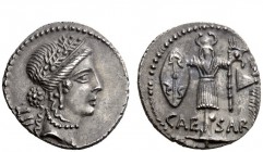 Imperatorial Issues 
 Julius Caesar . Denarius, Illyria (Apollonia ?) early to mid 48, AR 3.74 g. Head of Venus facing r., behind, T(upside down)II. ...