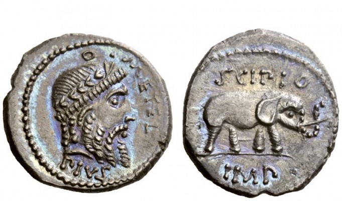 Imperatorial Issues 
 Q. Caecilius Metellus Pius Scipio. Denarius, mint moving ...