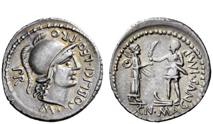 Imperatorial Issues 
 Cn. Pomepeius Magnus and M. Poblicius. Denarius, Spain 46...